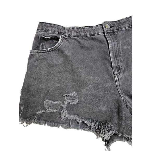 Cotton On Distressed Black Wash Denim Shorts Women Size 14 Frayed Hem High Rise - Picture 4 of 8